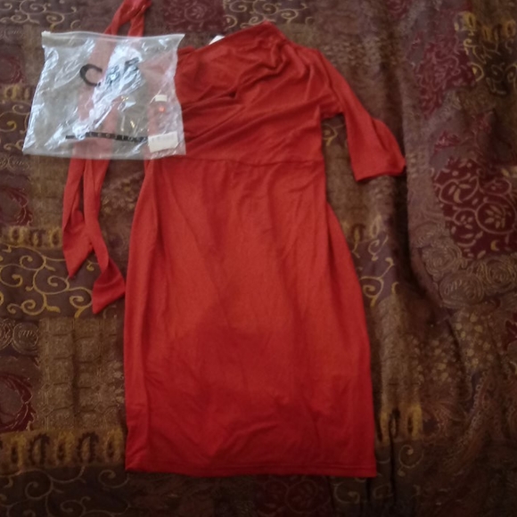 CBR Rose colored dress off shoulder 1 sleeve - Picture 10 of 16